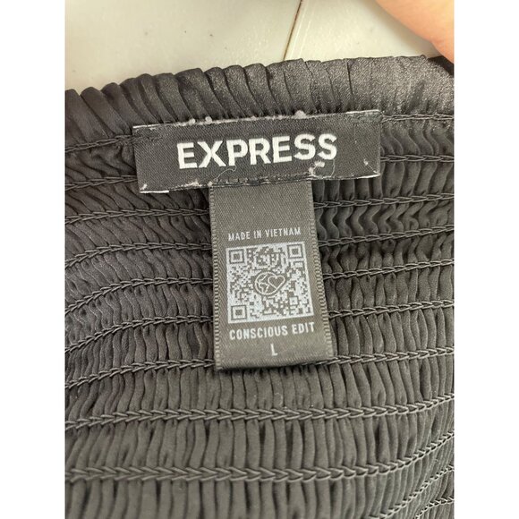 Express Crop Top Size Large Puff Sleeve Square Neck Smocked Back Satin Trendy - Picture 3 of 7